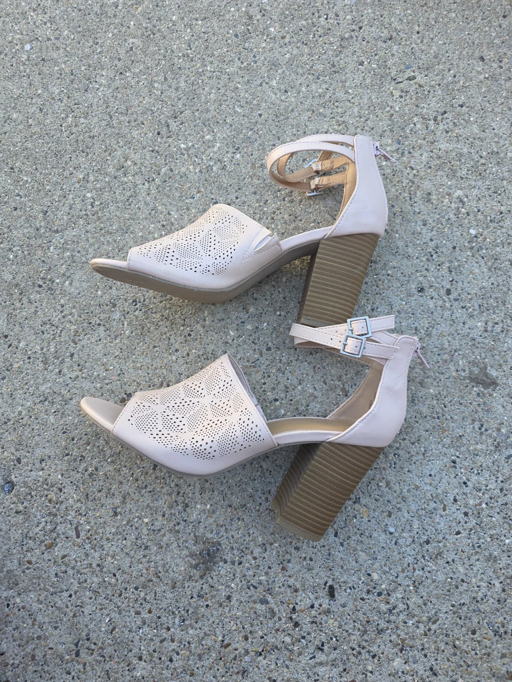 Maurices Light Blush Perforated Ankle Strap Sandals Women 9